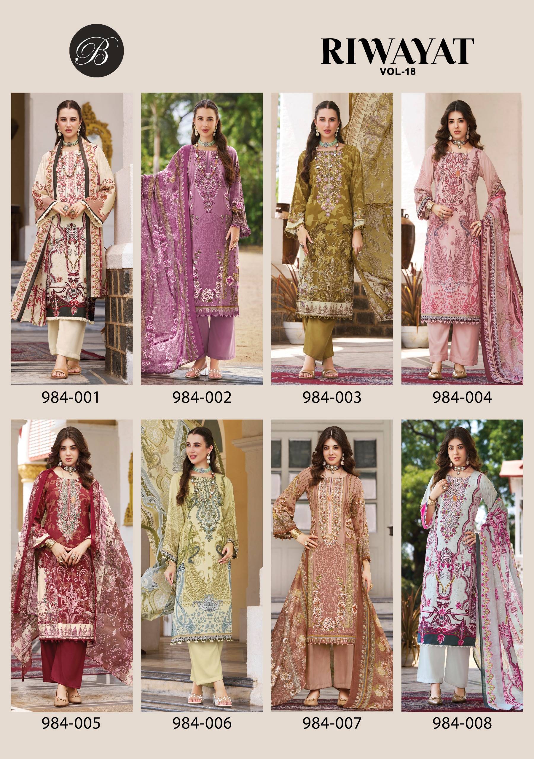 RIWAYAT VOL 18 By Belliza 984-001 To 984-008 Series Designer Suits pure viscose Dresses At Wholesale Price